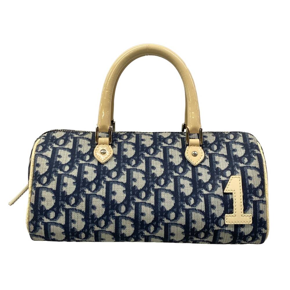 Christian Dior Trotteur Handbag Navy Light Blue Cream PVC Patent Leather